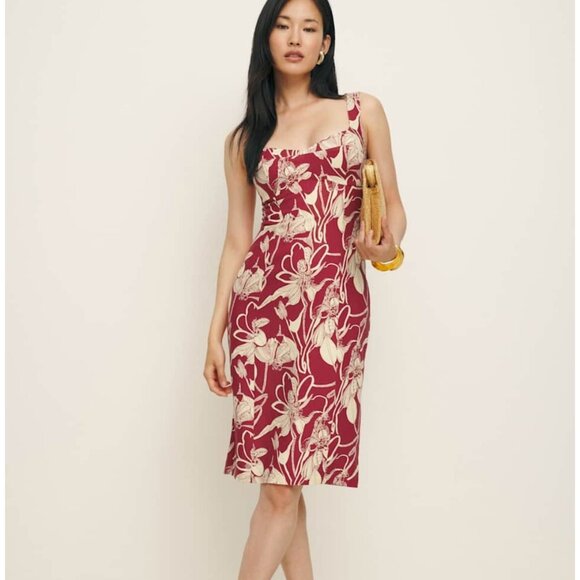 Reformation Dresses & Skirts - Reformation Thea Linen Dress in Las Dalias Floral Red Cream Dress 4